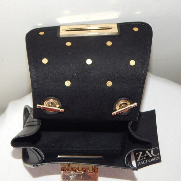 ZAC POSEN EARTHA MINI Pearl Studs Flap Chain Link Shoulder Bag Black NWT - Picture 10 of 10